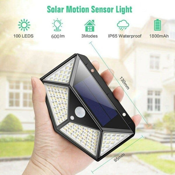 Kit 3 Luminária Energia Solar Parede 100 LED Sensor Presença 3 Funções Lâmpada - 4