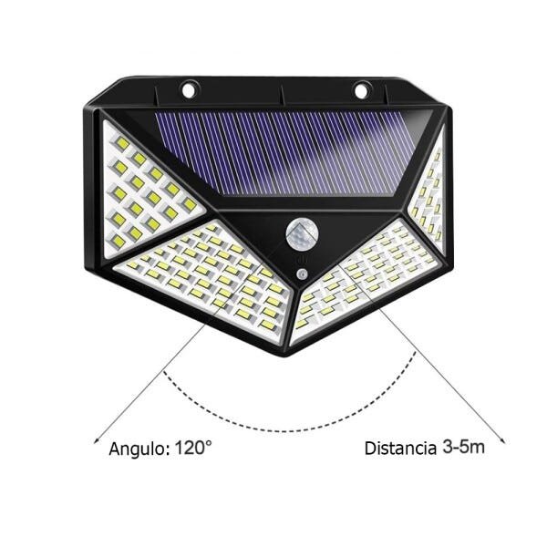 Kit 3 Luminária Energia Solar Parede 100 LED Sensor Presença 3 Funções Lâmpada - 5