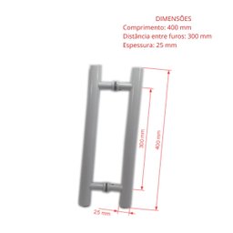 Puxador H duplo 40x30cm tubular redondo para porta de vidro e portão - Branco - 3