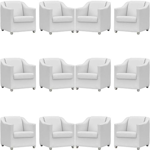 Kit 12 Poltronas Mila Corino Cores Pé de Plástico Cromado - Branco Corino