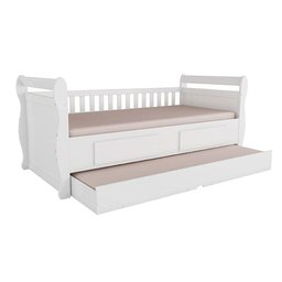 Bicama Solteiro de Babá Maria C- 2 Gavetas e Auxiliar Branco - Peroba - 1