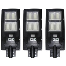 Luminária Solar Poste LED 200W Sensor Proximidade Controle Rua Quintal Jardim Iluminaçao Kit 3 - 1