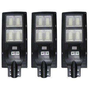 Luminária Solar Poste LED 200W Sensor Proximidade Controle Rua Quintal Jardim Iluminaçao Kit 3
