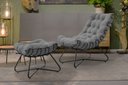 Ver imagem 2 de Poltrona Costela com Puff Eva Base Metal Preto - Veludo Cinza