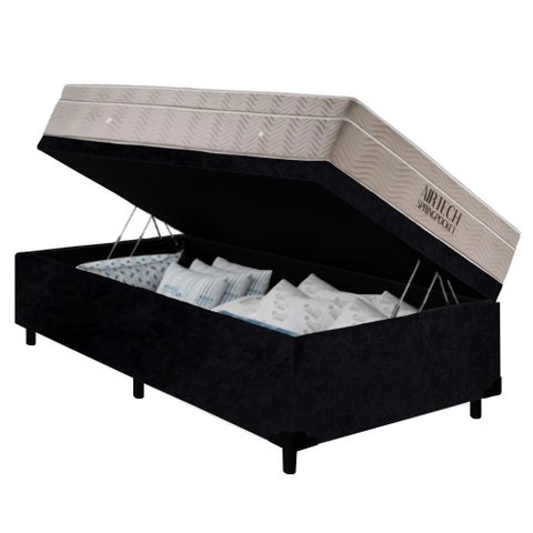 Cama Box Baú Solteiro Molas Ensacadas Airtech Springpocket 88x188 Preto - Ortobom