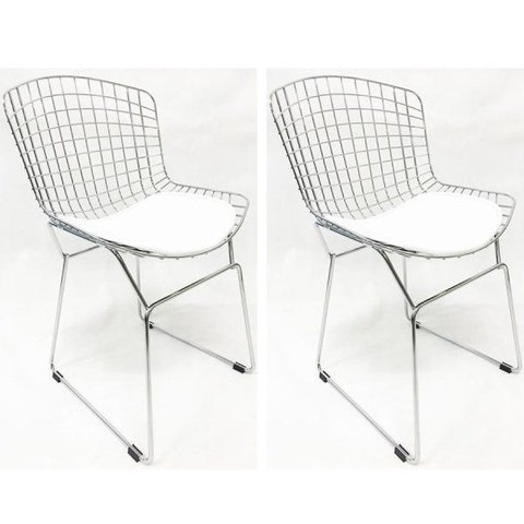 Kit 2 Cadeiras Bertoia Cromada Assento Branco - Poltronas Do Sul