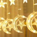 Ver imagem 4 de Pisca Pisca Lua Estrelas 138 Led Branco Quente Cortina Cascata Decoração Janela Parede Natal
