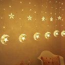 Ver imagem 2 de Pisca Pisca Lua Estrelas 138 Led Branco Quente Cortina Cascata Decoração Janela Parede Natal