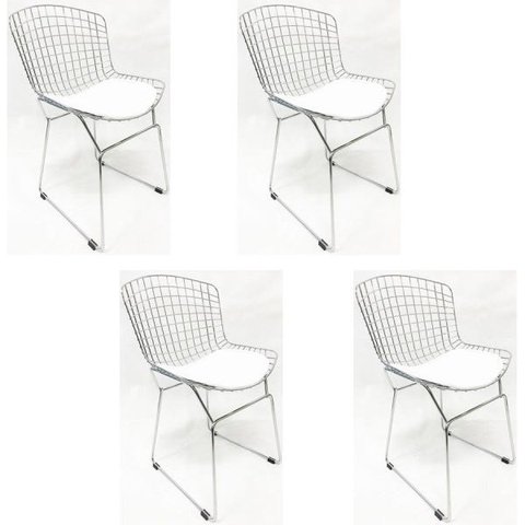 Kit 4 Cadeiras Bertoia Cromada Assento Branco - Poltronas Do Sul