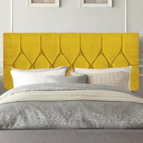 Painel Estofada Istambul Botão Capitonê 100cm Solteiro para Cama Box Quarto Suede Amarelo - Ahazzo M