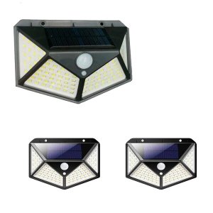 Luminária Energia 3 Unidades Solar Parede 100 LED Sensor Presença 3 Funções Lâmpada