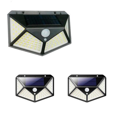 Luminária Energia 3 Unidades Solar Parede 100 Led Sensor Presença 3 Funções Lâmpada