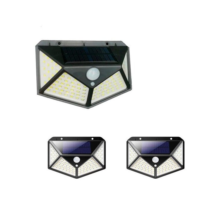 Luminária Energia 3 Unidades Solar Parede 100 LED Sensor Presença 3 Funções Lâmpada