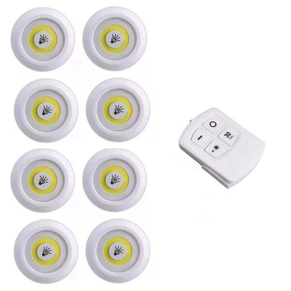 Kit 8 Lâmpadas Luminária LED Teto Controle Remoto sem Fio Spot 15W Cozinha Casa