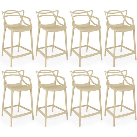 Kit 8 Banquetas Média Allegra 66cm Design Cozinha/bancada - Nude