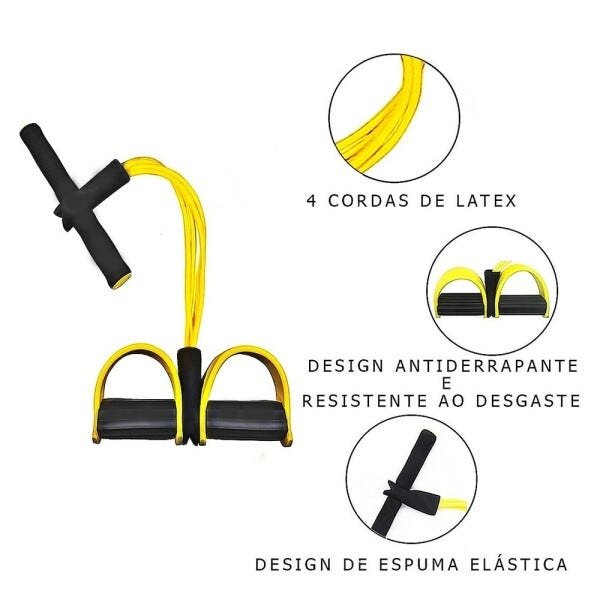 Elastico Extensor 4 tubos Academia Casa Tonificação Pilates Fit Puxe Corda Intensidade exercicio - 7