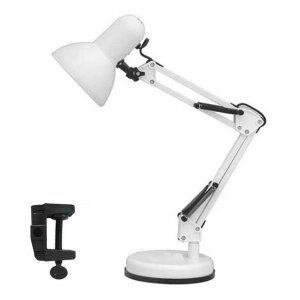 Luminária Pixar Mesa Articulada Escritório Regulavel Leitura Base Metal Articulavel Branca