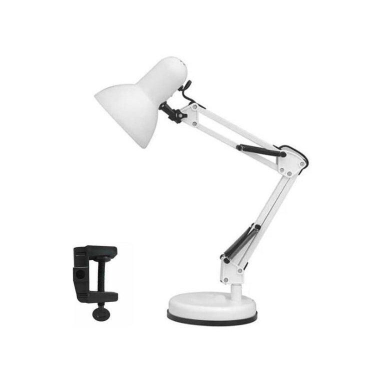 Luminária Pixar Mesa Articulada Escritório Regulavel Leitura Base Metal Articulavel Branca