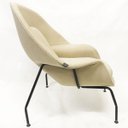 Ver imagem 4 de Poltrona Womb Chair com puff tecido linho bege - Poltronas do Sul