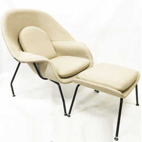 Poltrona Womb Chair com puff tecido linho bege - Poltronas do Sul