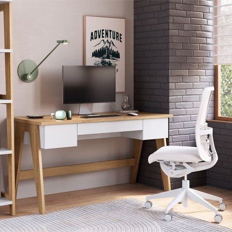 Escrivaninha Mesa Escritório 26106 Trend 3 Gavetas 150cm Hanover e Off White Bege