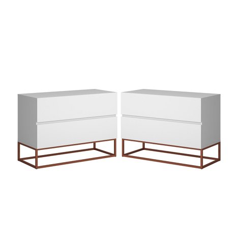 Conjunto 2 Mesa de Cabeceira Eros 60 Estilo Industrial Base Cobre:Branco