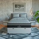 Ver imagem 4 de Cama Box Baú Casal + Colchão Paris Molas Ensacadas Preto Couro Branco/preto