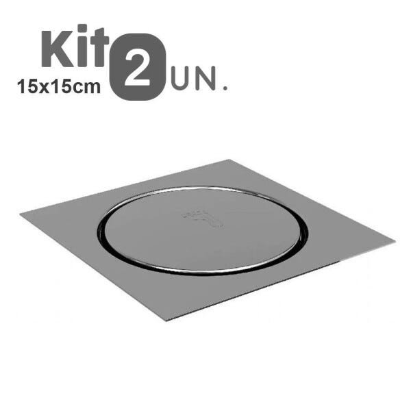 Kit 2 Ralos Click Inteligente Aço Inox 15x15 Pop Up Banheiro Lavabo Casa