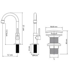 Cuba Quadrada Sobrepor Torneira CA04 e Valvula Click Metal - 4