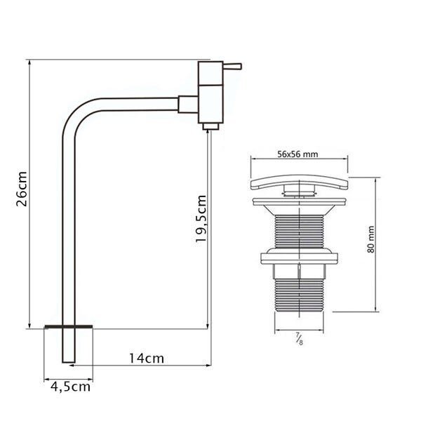 Kit Cuba Torino Sobrepor com Torneira Inox e Valvula Click - 4