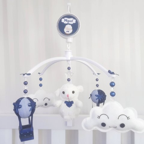 Mobile para Berço Musical Giratório Ovelha Balão Marinho