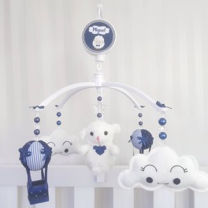 MOBILE PARA BERÇO MUSICAL GIRATÓRIO OVELHA BALÃO MARINHO