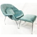 Ver imagem 1 de Poltrona Womb Chair com puff tecido veludo verde menta - Poltronas do Sul