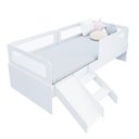 Ver imagem 2 de Cama Solteiro Mdf Branco com Escadinha/escorrega 03 Grades e Cabeceira Telinha Anatômica