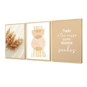 Trio de Quadros Bege MInimalista Frases Trigo