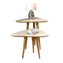 Ver imagem 2 de Kit Sala 2 Mesas Lateral e Apoio 3 Pontas Estilo Retro Pés Palito Cor Off White / Freijó - Comprarm