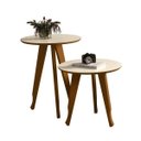 Ver imagem 2 de Kit 2 Mesas Lateral e Apoio 3 Pontas Sala Decor Pés Madeira cor Off White / Freijó - Comprar Móveis