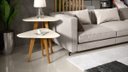 Ver imagem 1 de Kit 2 Mesas Lateral e Apoio 3 Pontas Sala Decor Pés Madeira cor Off White - Comprar Móveis em Casa