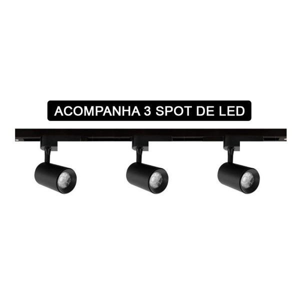 Trilho Eletrificado Kit 3 Spot de LED Iluminação 1M Decoração Casa Luz - 4