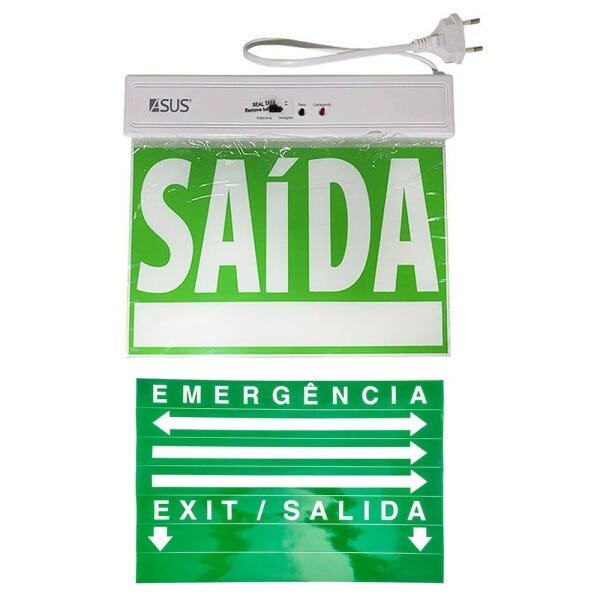 Placa de Sinalizaçao Saida Emergência LED Bateria Recarregavel Lâmpada Luz Iluminaçao Empresa - 2