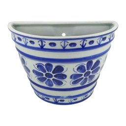 Vaso de Parede Colonial em Porcelana Azul e Branco Médio - 1
