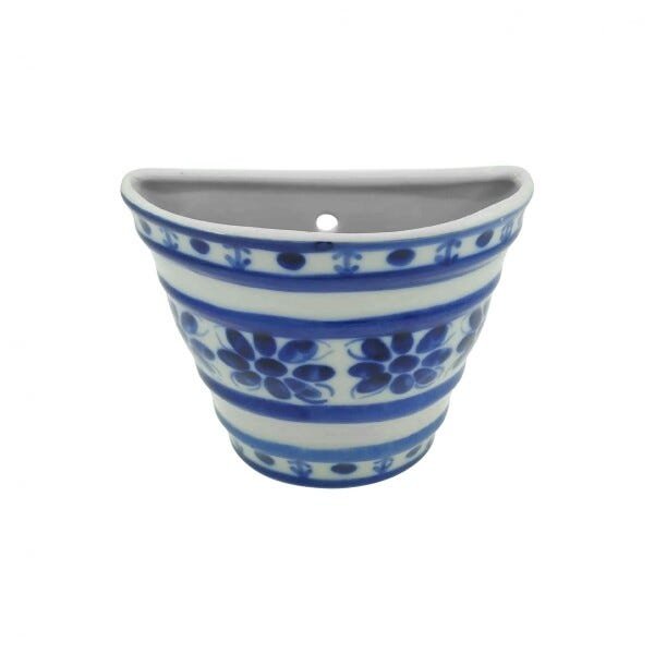 Vaso de Parede Colonial em Porcelana Azul e Branco Mini - 1