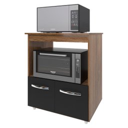 Balcão Armário Gabinete para Microondas e Forno Elétrico Cozinha Amanda Mobília Decor Savana Preto - 5