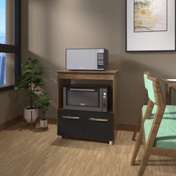 Balcão Armário Gabinete para Microondas e Forno Elétrico Cozinha Amanda Mobília Decor Savana Preto - 2