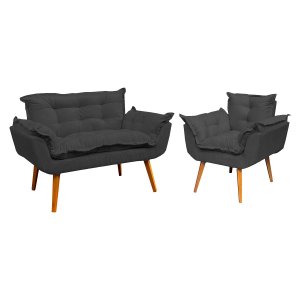 Kit Namoradeira Manicure + Poltrona Decorativa para Sala Recepção Consultório Alice Suede