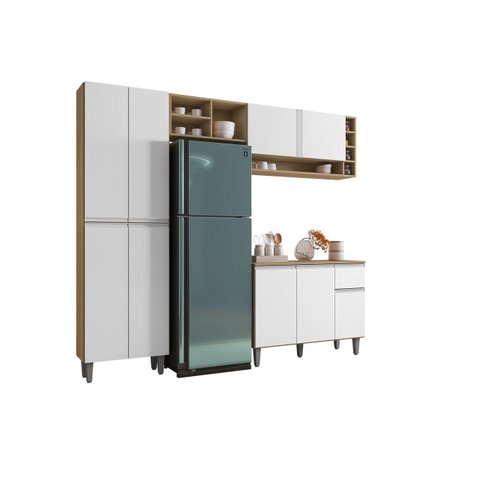 Cozinha Completa Modulada 230cm com Balcão e Armário Aéreo Vanessa - Am/bc - Ajl Móveis