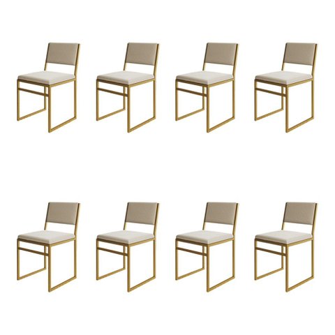 Kit 8 Cadeiras Industrial Isa Veludo Bege Base Dourado para Mesa Sala Cozinha - Dourado/bege