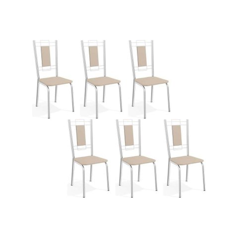 Cadeiras de Cozinha Florença C005 Kit 6 Un Cromada - Assento Nude 16 - Kappesberg