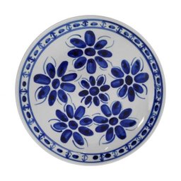 Vaso Decorativo com Prato de Porcelana Azul e Branca Pintado À Mão - 3