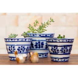 Vaso Decorativo com Prato de Porcelana Azul e Branca Pintado À Mão - 5